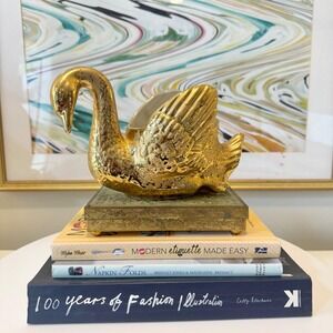 Vintage Bel-Terr USA Golden Swan Planter 22k Gold Ceramic Hollywood Regency 8.5"
